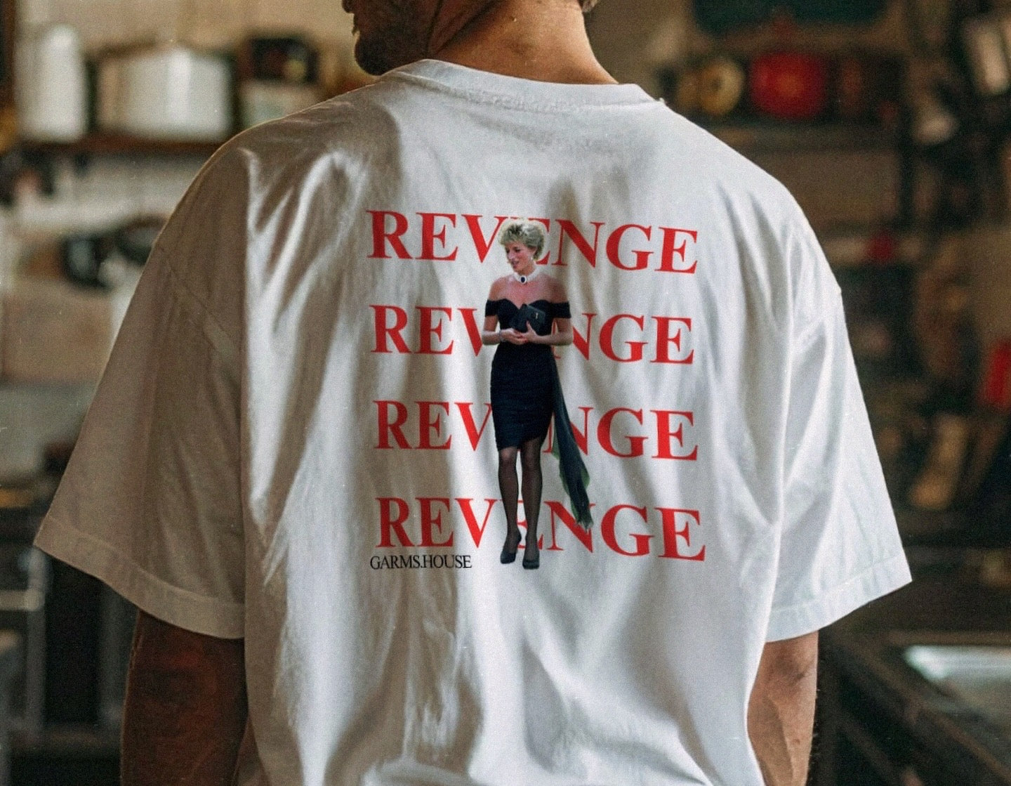 Revenge graphic t-shirt white back print Princess Diana inspired design