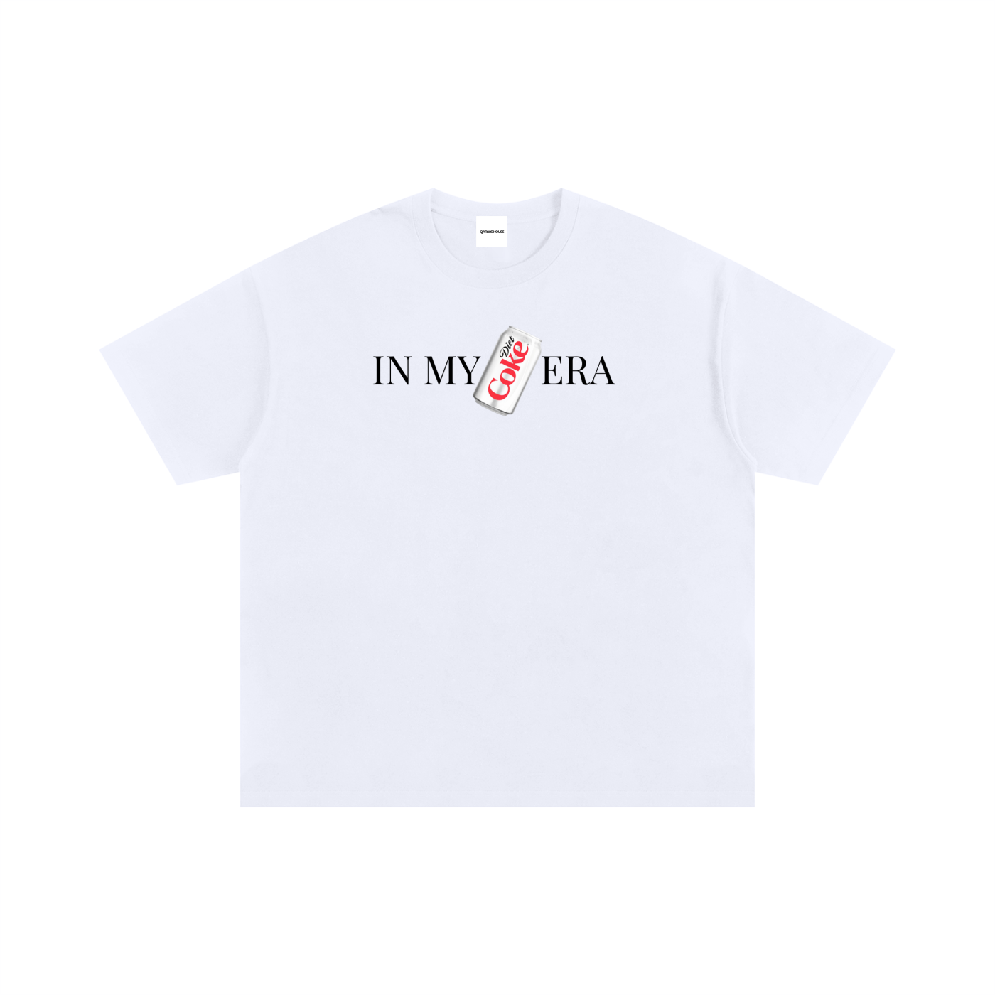 Minimal graphic T-shirt featuring a Diet Coke can printed on the front, styled as clean pop culture streetwear.