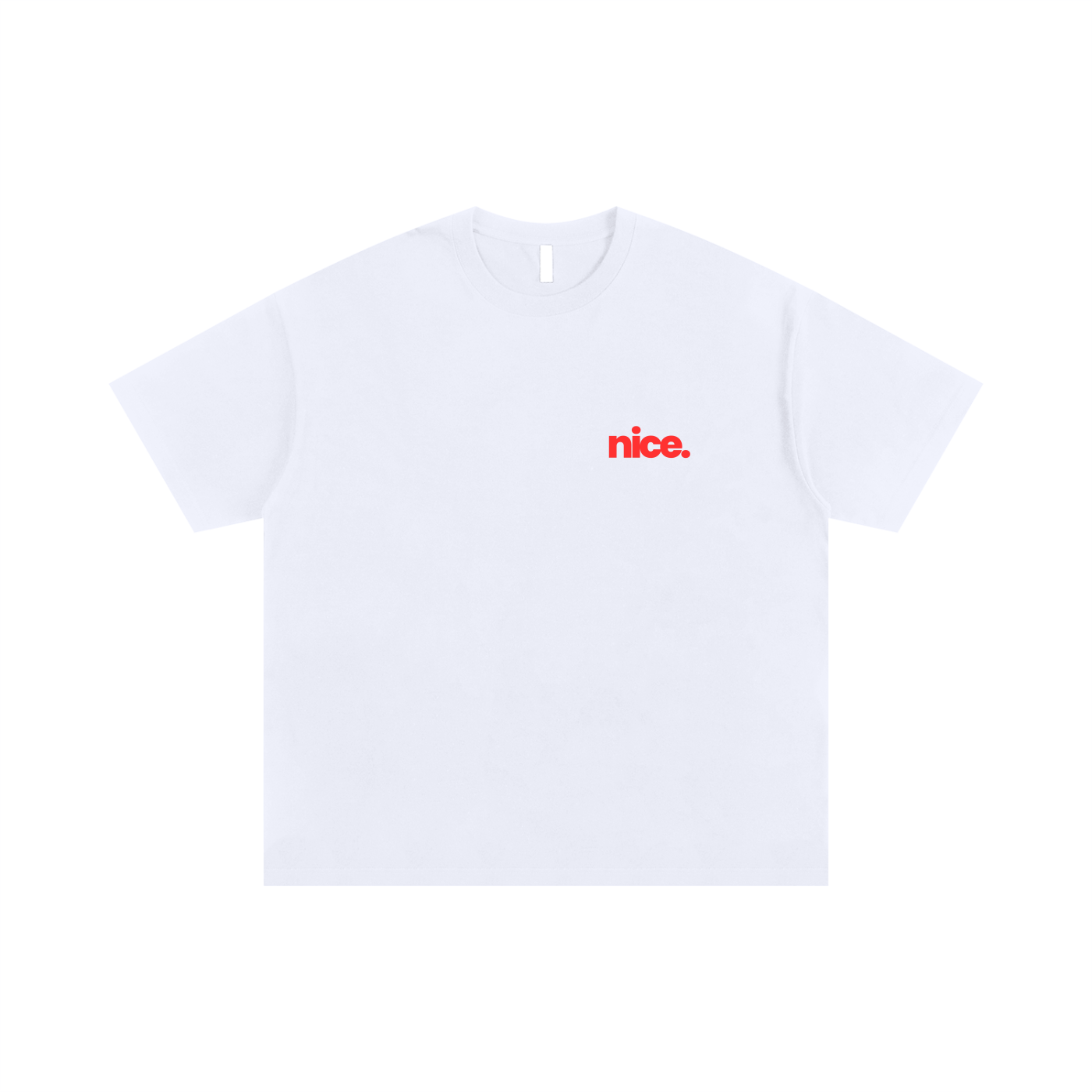 White graphic T-shirt with red “nice.” text printed on chest – Garms.House