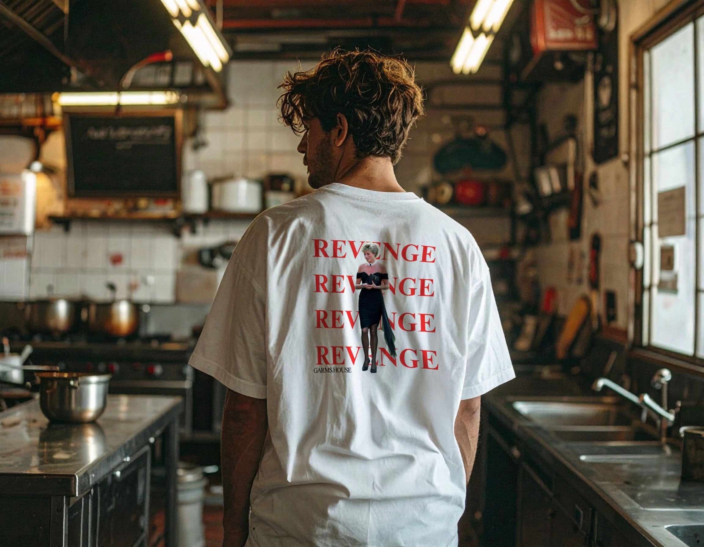 Revenge graphic t-shirt white back print Princess Diana inspired design
