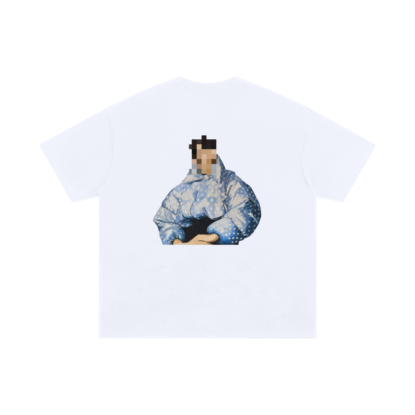 White unisex graphic T-shirt with large pixelated West End inspired artwork on back