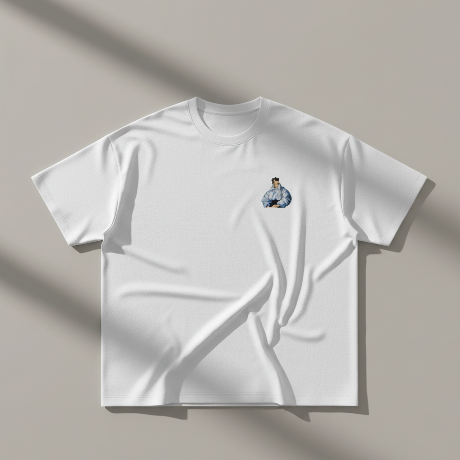 White unisex cotton T-shirt with small pixelated West End graphic emblem on chest