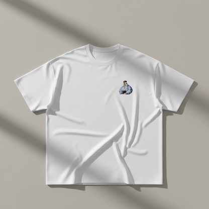 White unisex cotton T-shirt with small pixelated West End graphic emblem on chest
