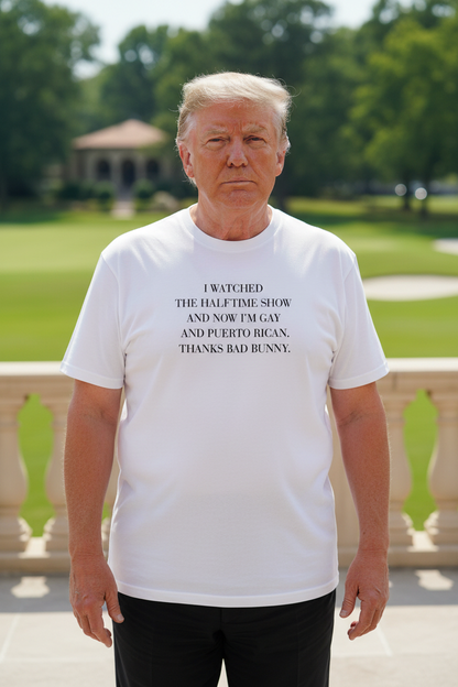 Donald Trump wearing Bad Bunny Halftime Show T-Shirt
