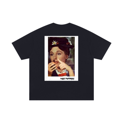 Mary Poppers graphic t-shirt black back print pop culture parody design