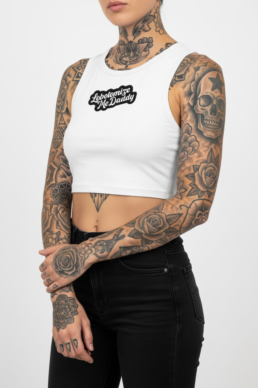 Lobotomize Me Daddy Crop Tank – Tattooed Model