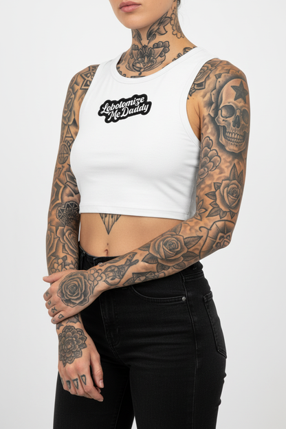 Lobotomize Me Daddy Crop Tank – Tattooed Model