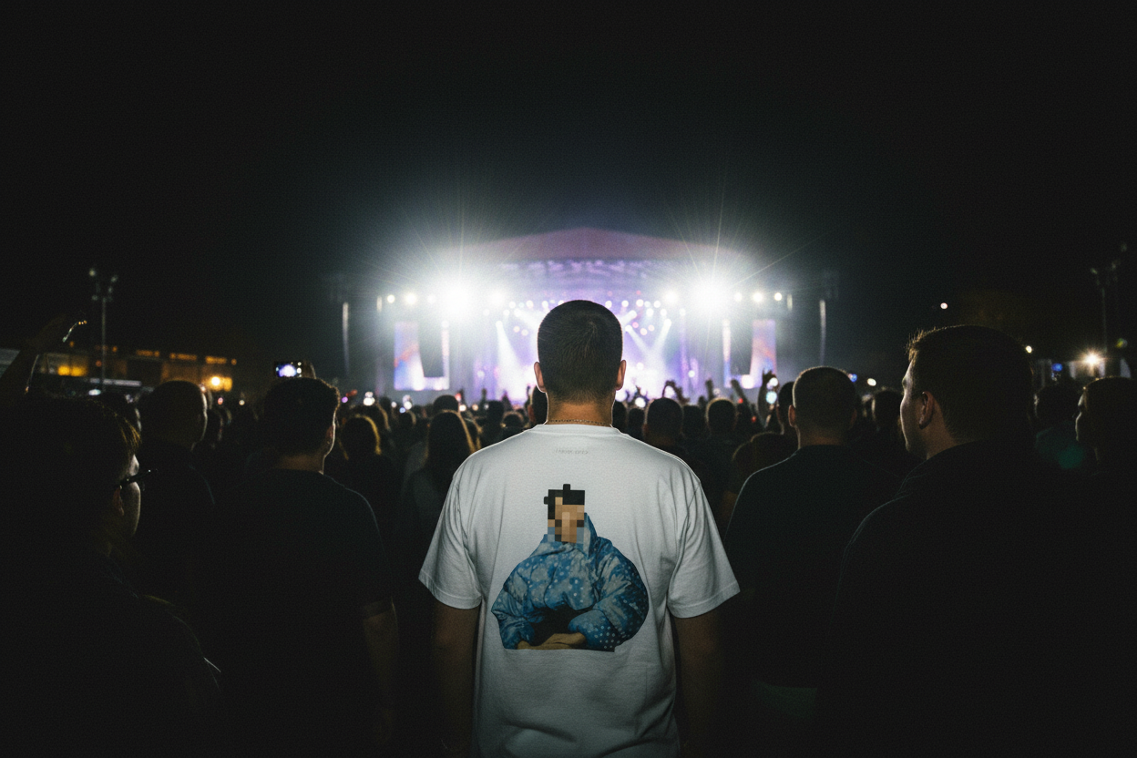 West End Pixel T-Shirt at London Concert - Back View with Flash