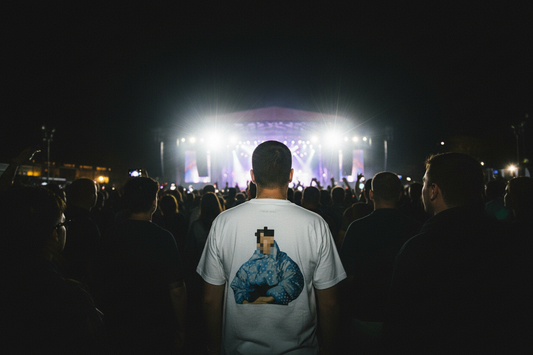 West End Pixel T-Shirt at London Concert - Back View with Flash